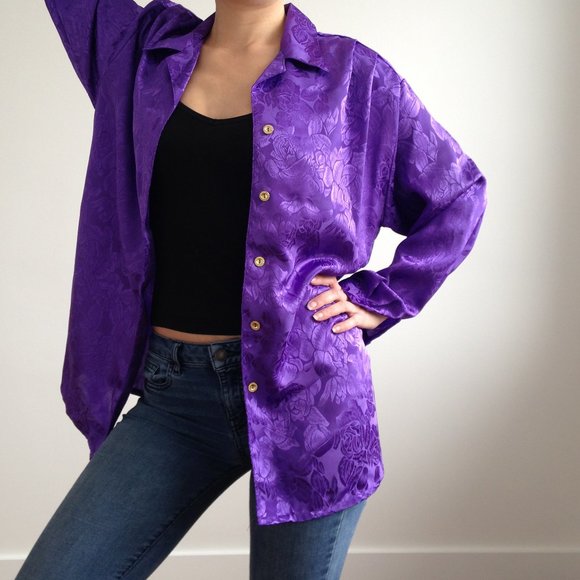 H.E.R - Beautiful Silky Purple Oversized Blouse - Picture 3 of 13